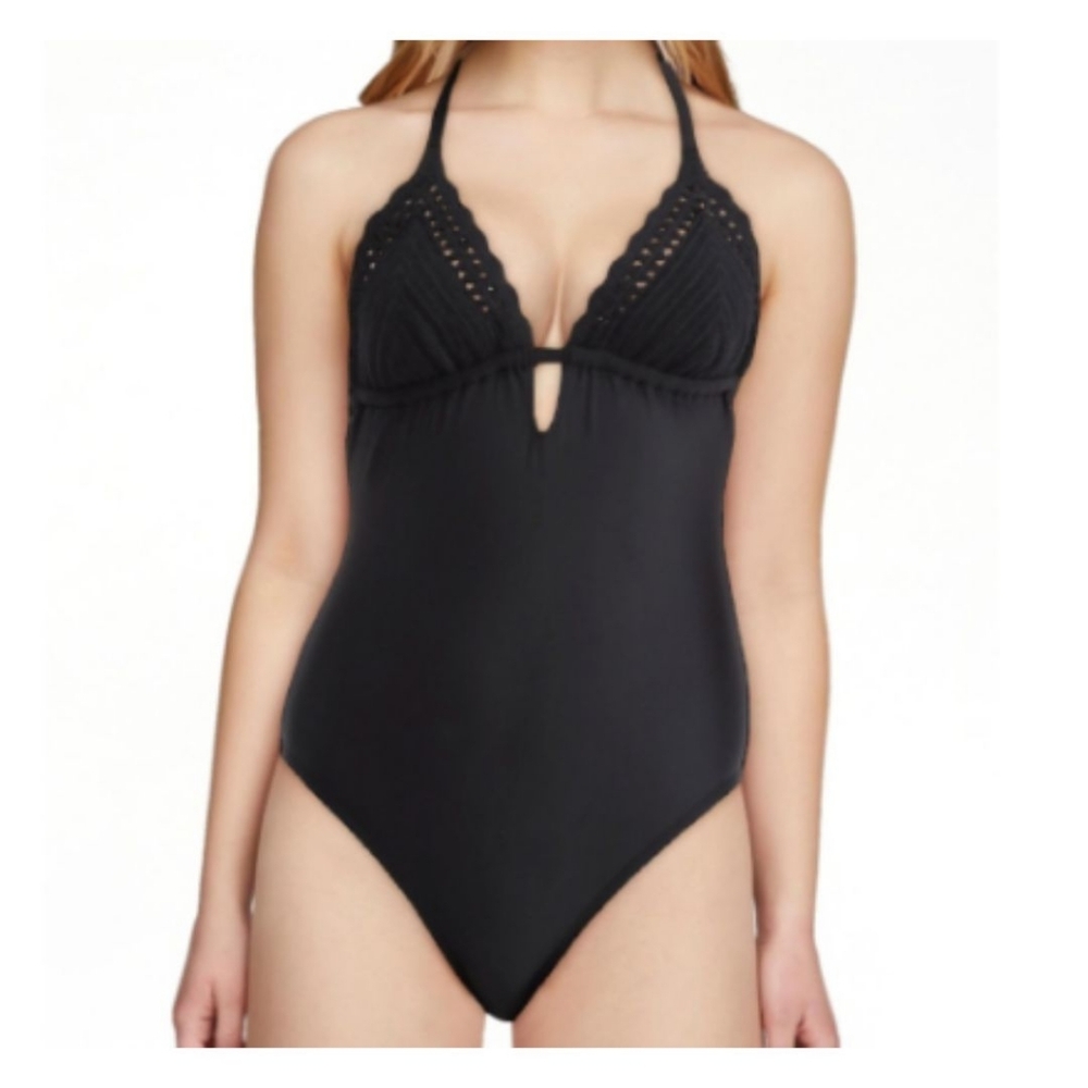 Crochet Halter One Piece Cheeky High Leg Swimsuit